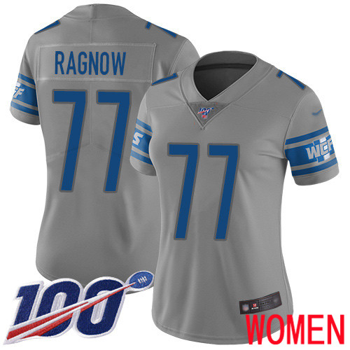 Detroit Lions Limited Gray Women Frank Ragnow Jersey NFL Football #77 100th Season Inverted Legend->women nfl jersey->Women Jersey